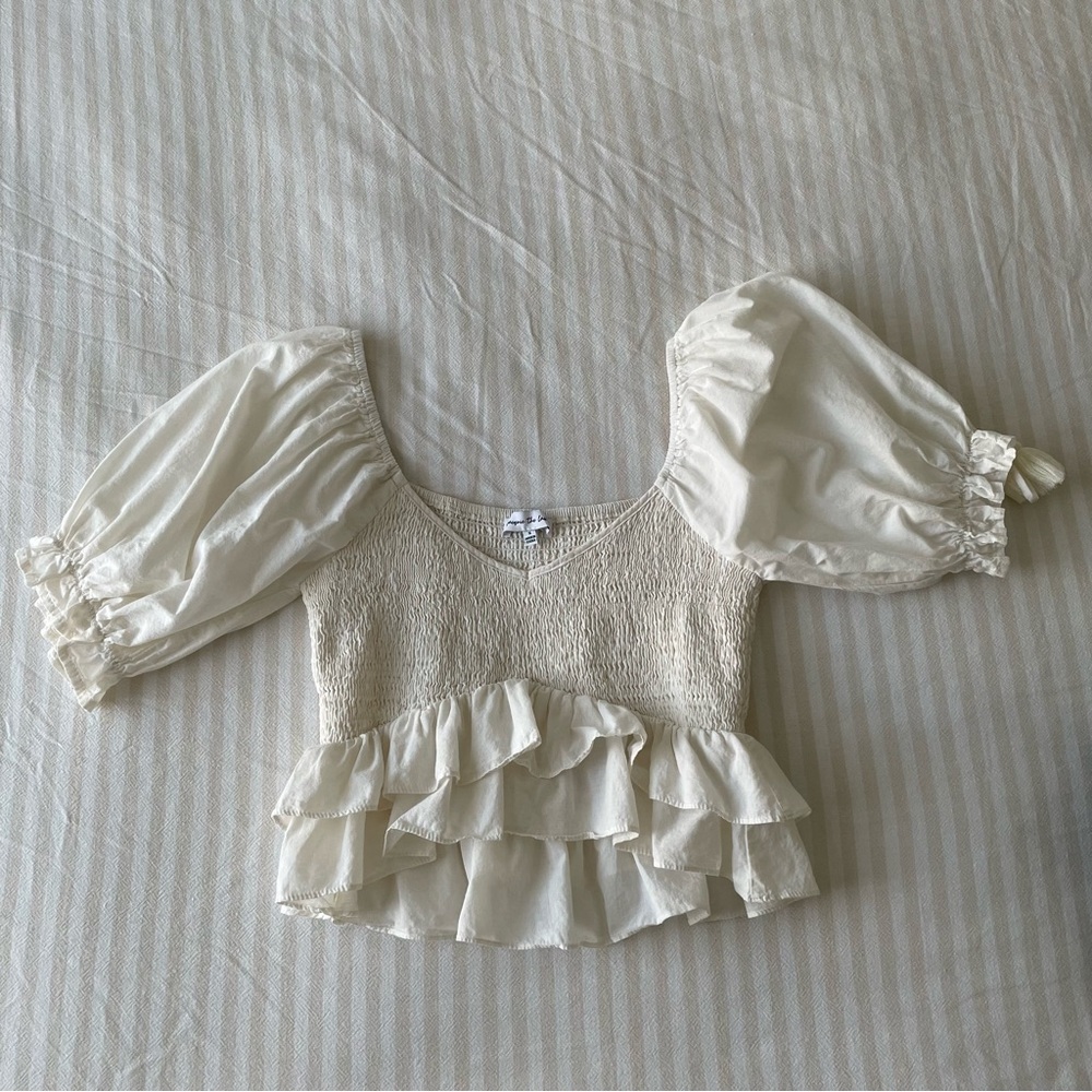 Smocked Ruffle Peplum Puff Sleeve Top